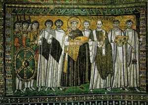 1-0035 Mosaic of Emperor Justinian, San Vitale Church, Ravenna, Italy, 6th Century